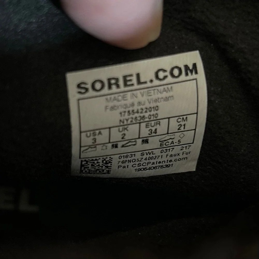 Sorel Whitney Short Lace Black Waterproof Winter Boots Faux Fur Size 3